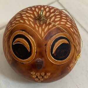Hand painted owl gourd ornament